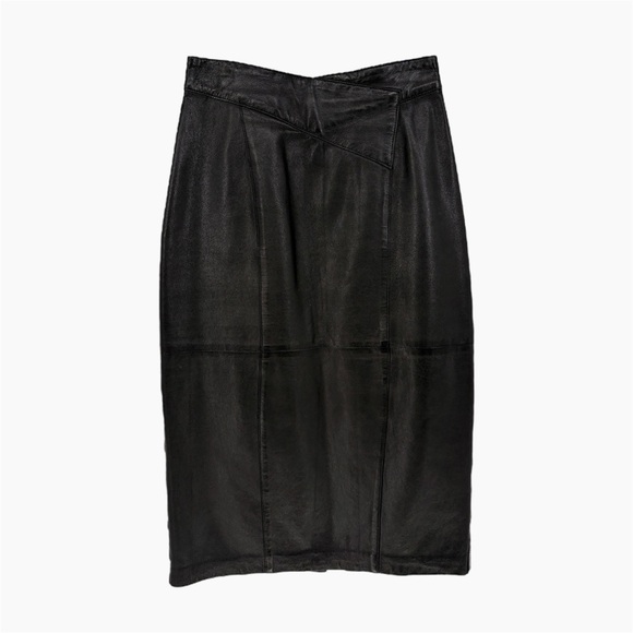 SUZELLE | Vintage 80's High-Waisted Leather Pencil Skirt in Black | Sz S - Picture 3 of 11